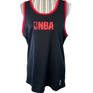 NBA Jersey Tank Men’s Small Unisex Black Red Trim & NBA Logo Sleeveless Stretchy